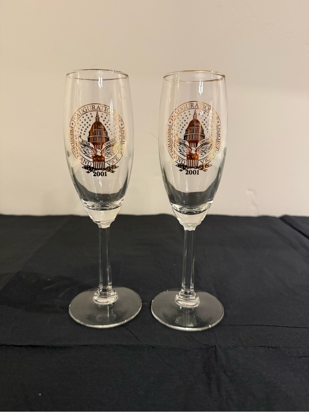 Commemorative 2001 Presidential Inauguration Champagne Glasses
